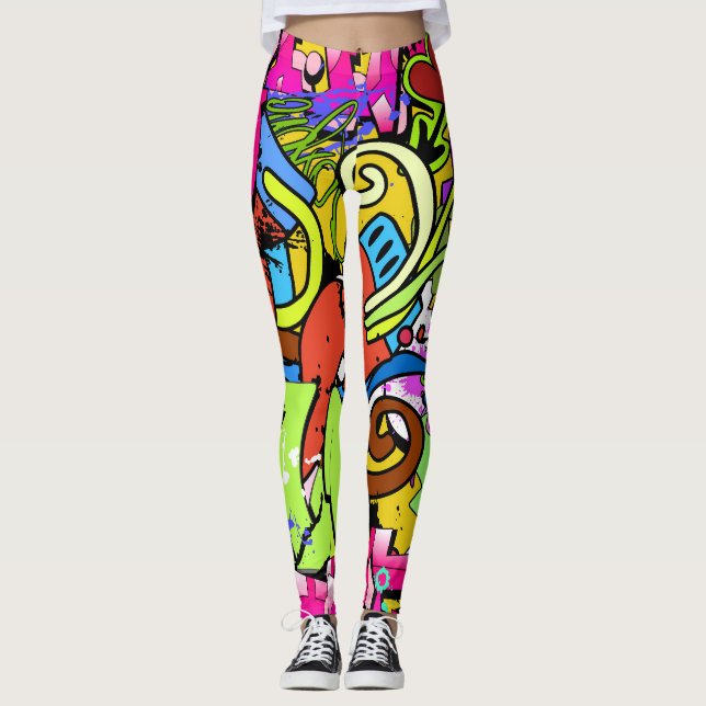 Graffiti Art: Background Hip-Skutt Stil Leggings (Framsida)