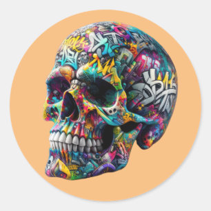 Graffiti Art Skull Runt Klistermärke