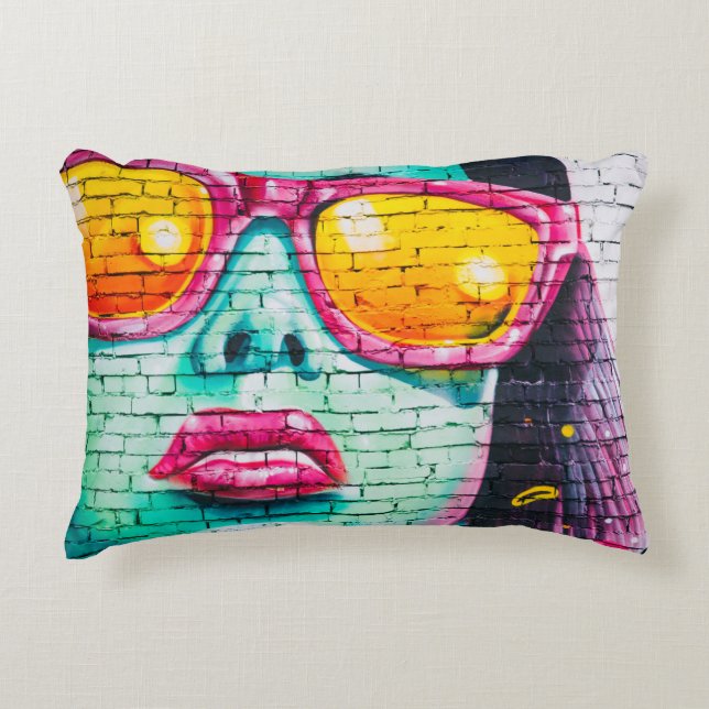 Graffiti art urban street artist rosa teal gult prydnadskudde (Framsidan)