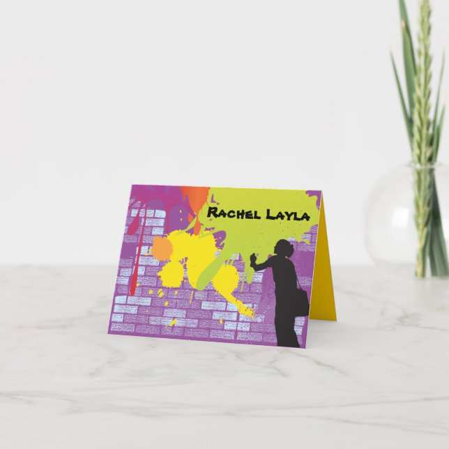 Graffiti Artist Girl Bat mitzvah tackkort Anteckningskort (Framsida)