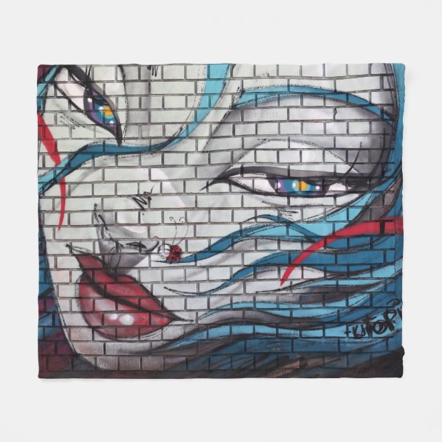 Graffiti Asiatisk Flicka Fleecefilt (Framsidan (Horisontell))