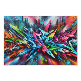 Graffiti auf Ziegelwand mit Skyline Streetart Fototryck