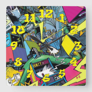 Graffiti Background w/Graffiti Numbers-09 Fyrkantig Klocka