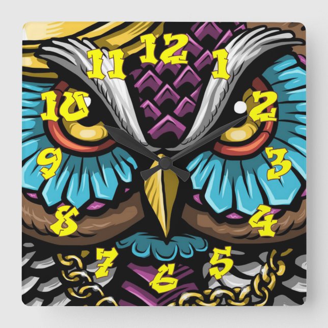 Graffiti Background w/Graffiti Numbers-12 Fyrkantig Klocka (Framsida)