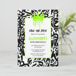 Graffiti Black Grönt 30års födelsedag Spara datum Inbjudningar