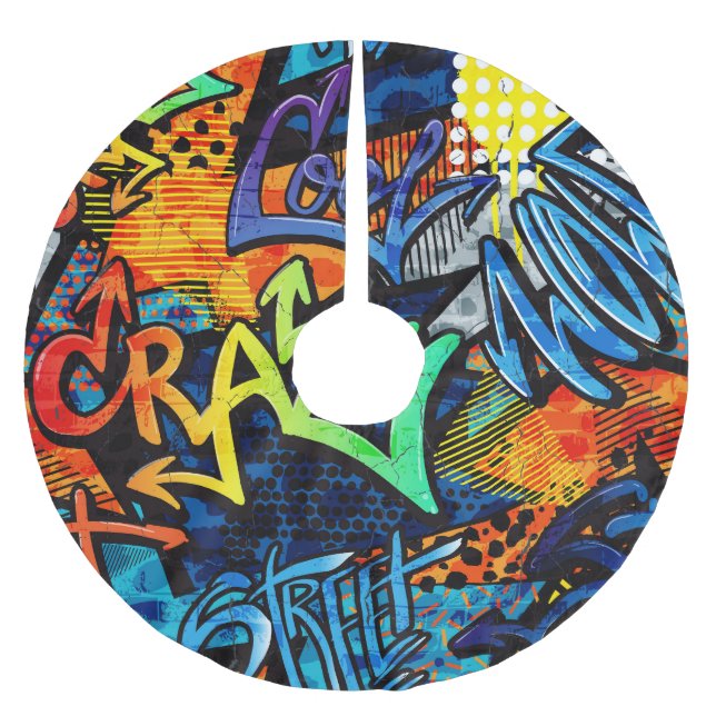 Graffiti Bricks: Urban Abstrakt Julgransmatta Borstad Polyester (Framsidan)
