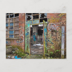 Graffiti Broken Window Abandoned Byggnad Postcard Vykort