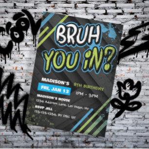 Graffiti Bruh är du med? Pojks Födelsedagsfest Inbjudningar