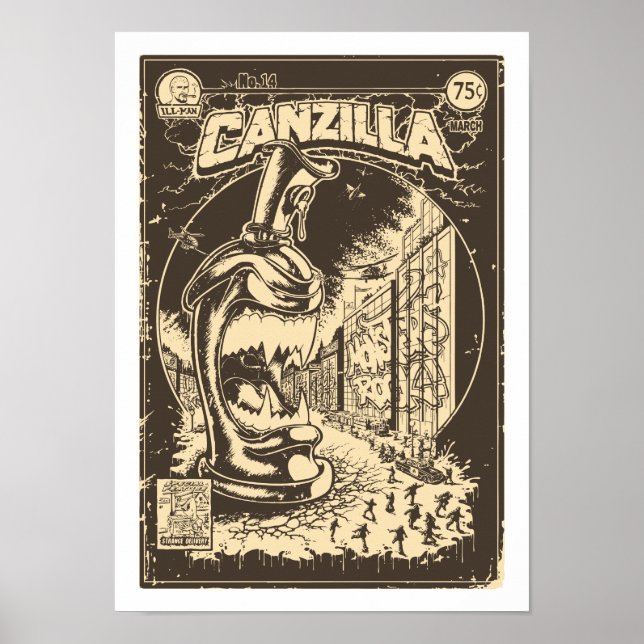 Graffiti - CANZILLA - Retro SciFi Monster Comic Poster (Framsidan)