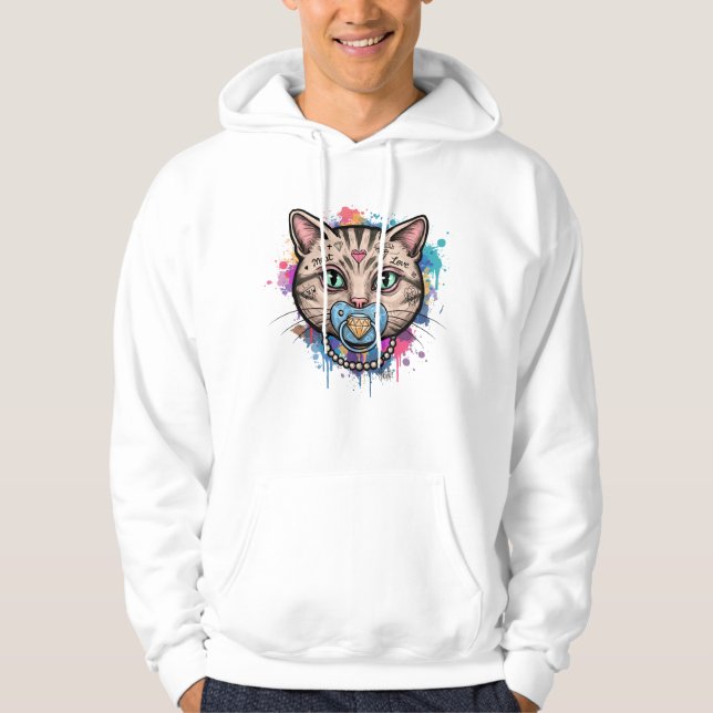 Graffiti Cat Ansikte Hoodie (Framsida)