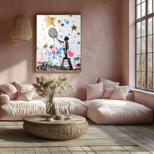 Graffiti Child Catching Stars – Urban konst i guld Poster