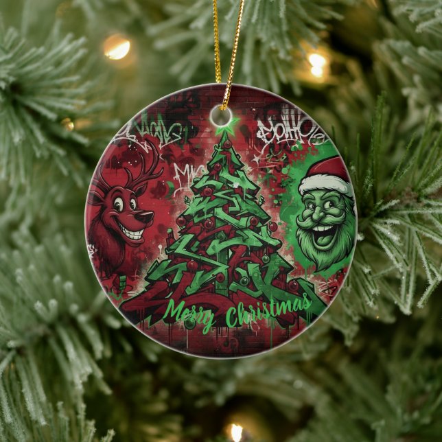 Graffiti Christmas Round Ornament (Träd)