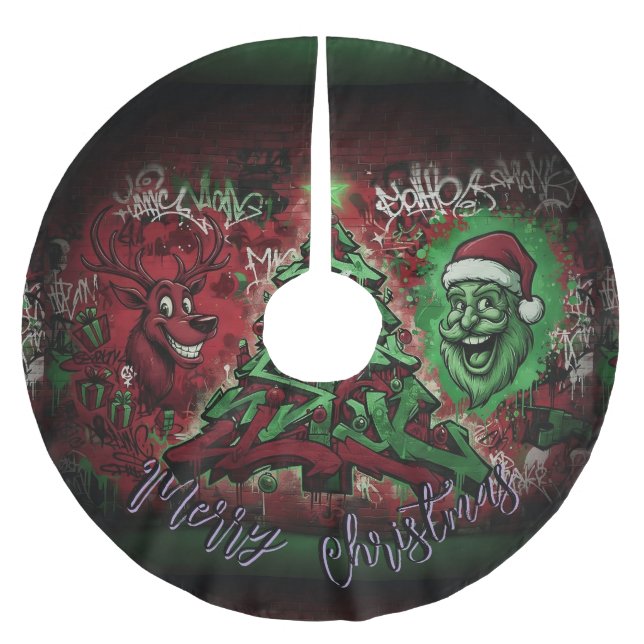 Graffiti Christmas Tree Skirt 44" Julgransmatta Borstad Polyester (Framsidan)