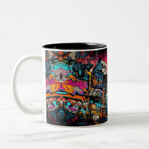 Graffiti Cityscape för en Vibrant, Streetwisp Sip Två-Tonad Mugg