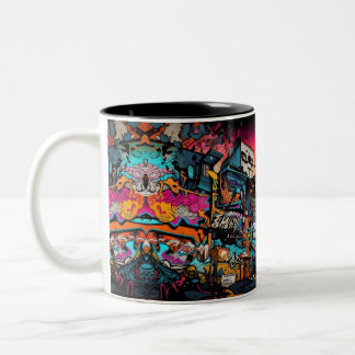 Graffiti Cityscape för en Vibrant, Streetwisp Sip Två-Tonad Mugg