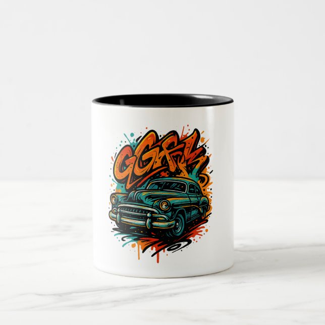 Graffiti Classic Car Mug Två-Tonad Mugg (Center)