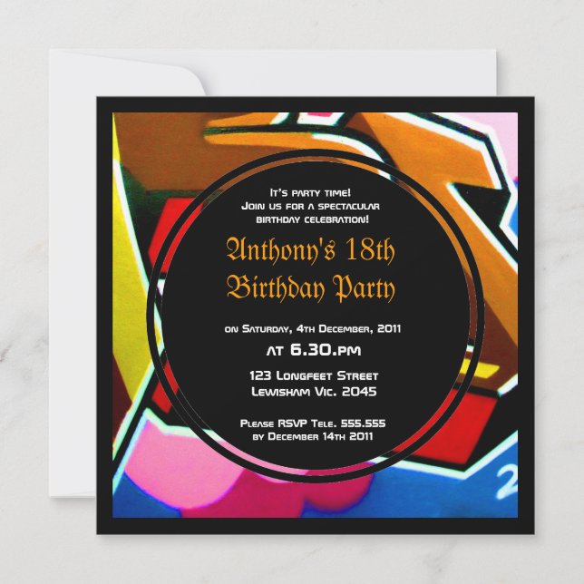 Graffiti Coola Ansikte födelsedagsinbjudan Inbjudningar (Framsida)