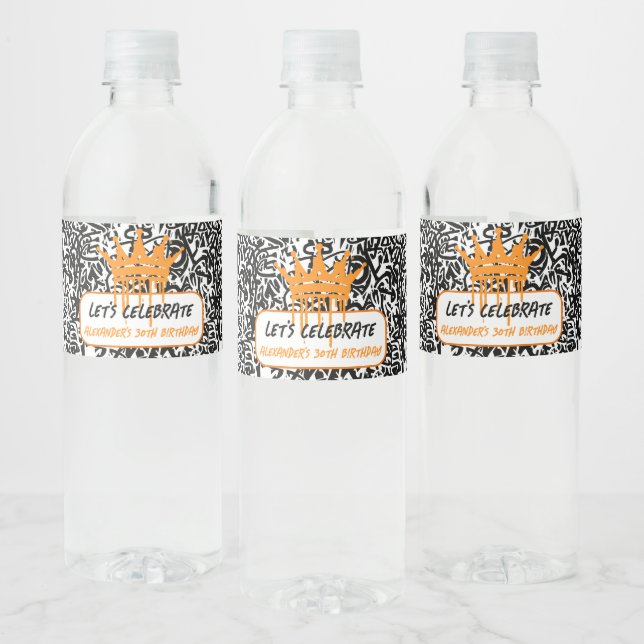 Graffiti Crown Orange Låt oss fira födelsedag  Vattenflaskor Etikett (Flaskor)