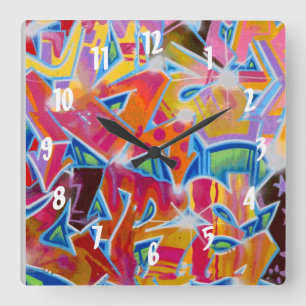 Graffiti Design Wall Clock Fyrkantig Klocka