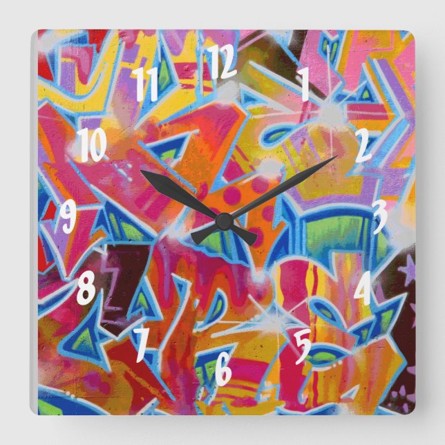 Graffiti Design Wall Clock Fyrkantig Klocka (Framsida)