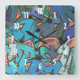 Graffiti Design Wall Clock Fyrkantig Klocka