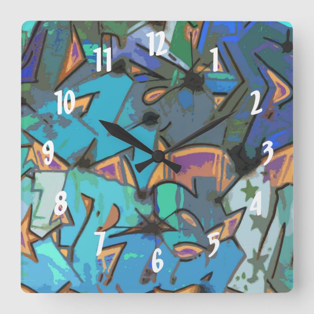 Graffiti Design Wall Clock Fyrkantig Klocka (Framsida)