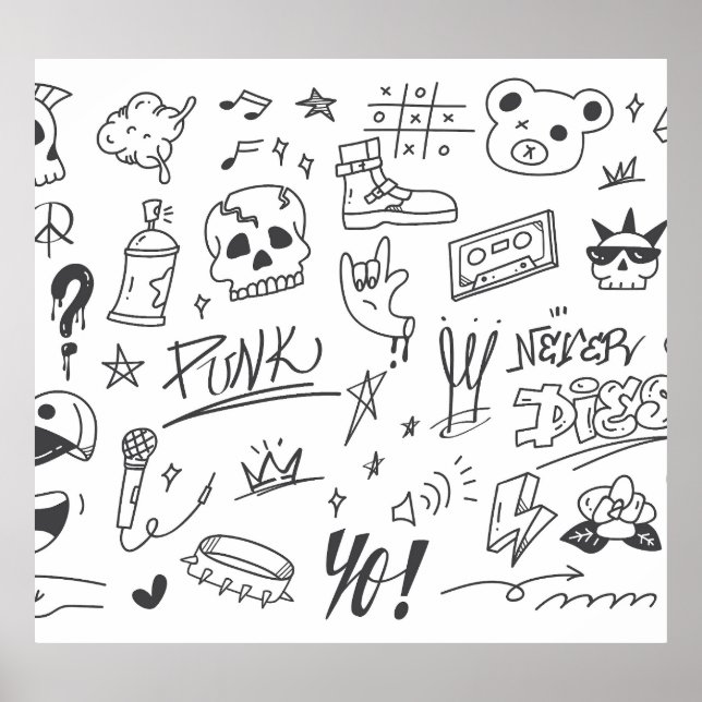 Graffiti Doodles: Punk Music Scribble Poster (Framsidan)