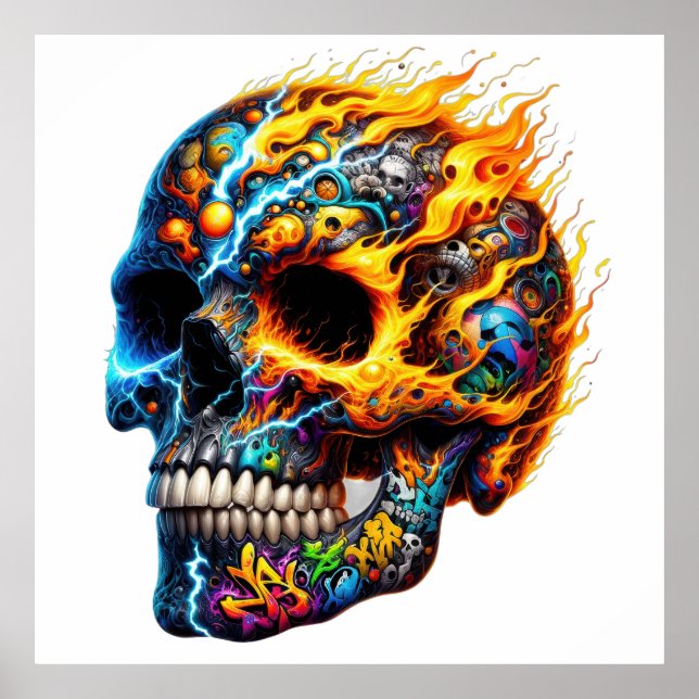 Graffiti Flame Skull Poster (Framsidan)