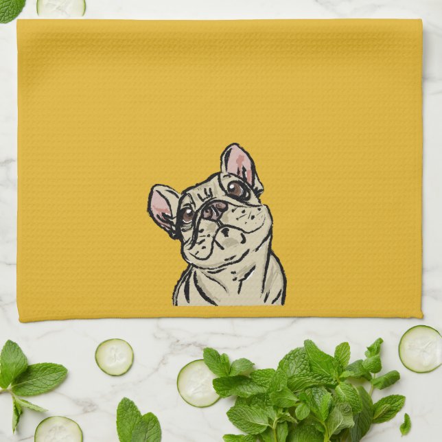 Graffiti fransk bulldog kökshandduk (Vikta)