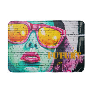 Graffiti Future är Bright Neon Girl & Sunglasses Badrumsmatta