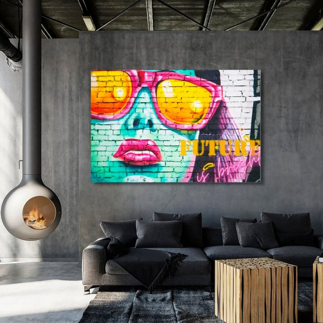 Graffiti Future är Bright Neon Girl & Sunglasses Canvastryck (Skapare uppladdad)