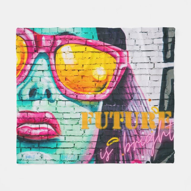 Graffiti Future är Bright Neon Girl & Sunglasses Fleecefilt (Framsidan (Horisontell))