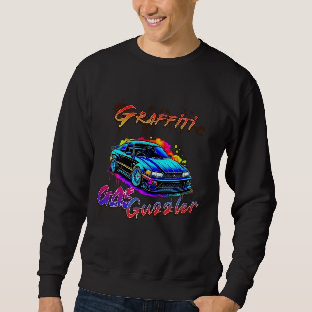 GRAFFITI GAS GUZZLER - DRIFT CAR LÅNG ÄRMAD TRÖJA (Framsida)