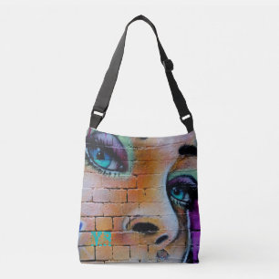 Graffiti Girl Lila Blue Öga Monogram Axelväska