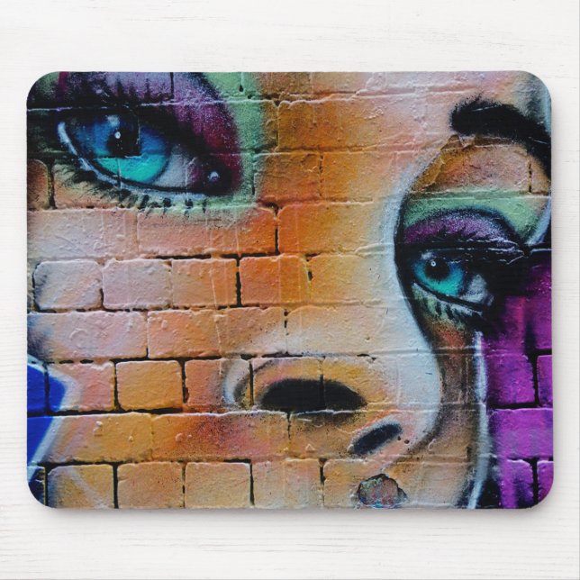 Graffiti Girl Lila Blue Söt Öga Musmatta (Framsidan)