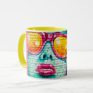 Graffiti Girl street pop art teal rosa gult Söt Mugg