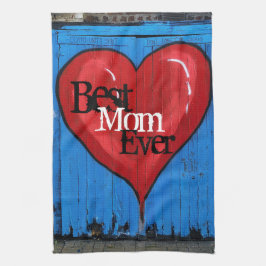 Graffiti Heart, blue wall, Best Mamma Aldrig-köket Kökshandduk
