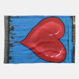 Graffiti Heart, blue wall, Valentine, köket Kökshandduk
