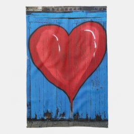 Graffiti Heart, blue wall, Valentine, köket Kökshandduk