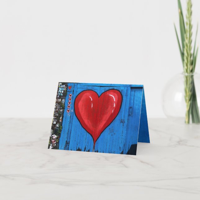 Graffiti Heart, blue wall, Valentine, small Tack Kort (Framsida)