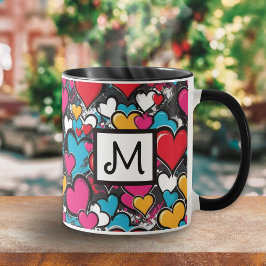 Graffiti Hearts Colorful Pattern Monogrammed Mugg