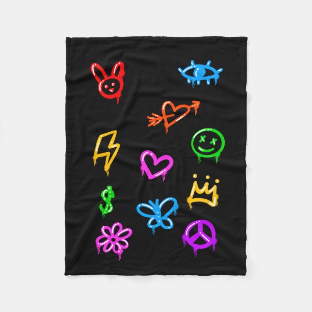 Graffiti Icon Patterned Fleece Blanket (Framsidan)
