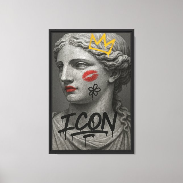 Graffiti Iconic Goddess Bust med Lipstick Canvastryck (Framsida)