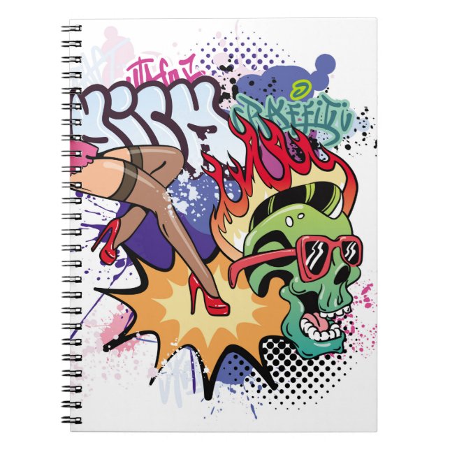 Graffiti illustration med street graffiti brev anteckningsbok (Framsidan)