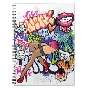 Graffiti illustration med street graffiti brev anteckningsbok