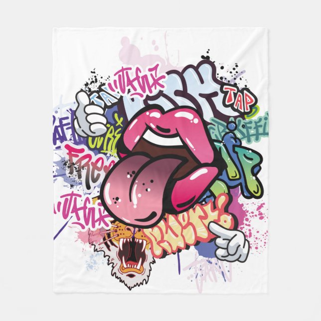 Graffiti illustration med street graffiti brev fleecefilt (Framsidan)