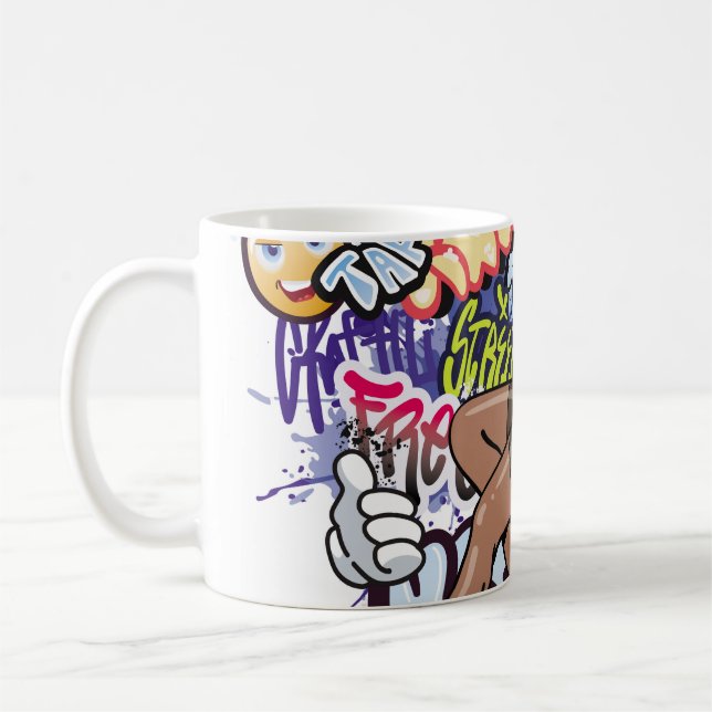 Graffiti illustration med street graffiti brev kaffemugg (Vänster)