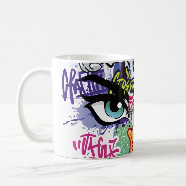 Graffiti illustration med street graffiti brev kaffemugg (Vänster)