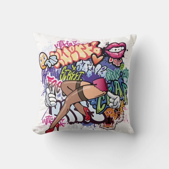 Graffiti illustration med street graffiti brev kudde (Framsida)