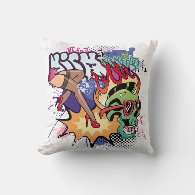 Graffiti illustration med street graffiti brev kudde (Framsida)